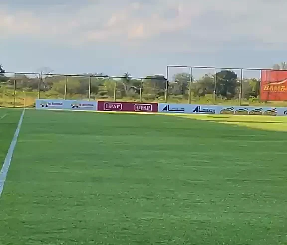 Cartelería de auspiciantes en la valla perimetral de la cancha, incluyendo Bambi